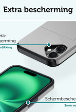 Forterra Hoesje Geschikt voor iPhone 16 Pashouder Hard Case Hoes Met 2x Screenprotector - Hoes Geschikt voor iPhone 16 Hoesje Back Cover Met Pasjeshouder - Grijs