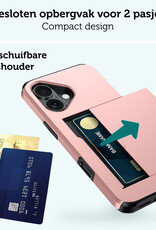 Forterra Hoesje Geschikt voor iPhone 16 Pashouder Hard Case Hoes Met 2x Screenprotector - Hoes Geschikt voor iPhone 16 Hoesje Back Cover Met Pasjeshouder - Rosé goud