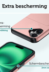 Forterra Hoesje Geschikt voor iPhone 16 Pashouder Hard Case Hoes Met 2x Screenprotector - Hoes Geschikt voor iPhone 16 Hoesje Back Cover Met Pasjeshouder - Rosé goud