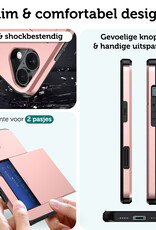 Forterra Hoesje Geschikt voor iPhone 16 Pashouder Hard Case Hoes Met 2x Screenprotector - Hoes Geschikt voor iPhone 16 Hoesje Back Cover Met Pasjeshouder - Rosé goud