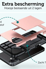 Forterra Hoesje Geschikt voor iPhone 16 Pashouder Hard Case Hoes Met 2x Screenprotector - Hoes Geschikt voor iPhone 16 Hoesje Back Cover Met Pasjeshouder - Rosé goud