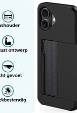 Forterra Hoesje Geschikt voor iPhone 16 Pashouder Hard Case Hoes Met 2x Screenprotector - Hoes Geschikt voor iPhone 16 Hoesje Back Cover Met Pasjeshouder - Zwart