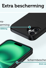 Forterra Hoesje Geschikt voor iPhone 16 Pashouder Hard Case Hoes Met 2x Screenprotector - Hoes Geschikt voor iPhone 16 Hoesje Back Cover Met Pasjeshouder - Zwart