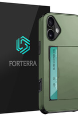 Forterra Hoesje Geschikt voor iPhone 16 Plus Pashouder Hard Case Hoes - Hoes Geschikt voor iPhone 16 Plus Hoesje Back Cover Met Pasjeshouder - Donkergroen