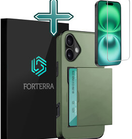 Forterra Forterra iPhone 16 Plus Hoesje Pashouder Hard Met Screenprotector - Donker Groen
