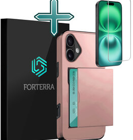 Forterra Forterra iPhone 16 Plus Hoesje Pashouder Hard Met Screenprotector - Rosé Goud