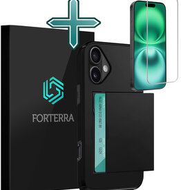 Forterra Forterra iPhone 16 Plus Hoesje Pashouder Hard Met Screenprotector - Zwart