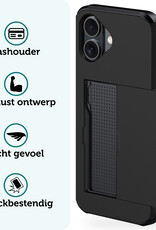 Forterra Hoesje Geschikt voor iPhone 16 Plus Pashouder Hard Case Hoes Met Screenprotector - Hoes Geschikt voor iPhone 16 Plus Hoesje Back Cover Met Pasjeshouder - Zwart