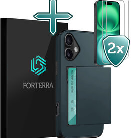 Forterra Forterra iPhone 16 Plus Hoesje Pashouder Hard Met 2x Screenprotector - Donker Blauw