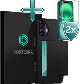 Forterra Forterra iPhone 16 Plus Hoesje Pashouder Hard Met 2x Screenprotector - Zwart