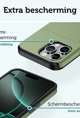 Forterra Hoesje Geschikt voor iPhone 16 Pro Pashouder Hard Case Hoes Met Screenprotector - Hoes Geschikt voor iPhone 16 Pro Hoesje Back Cover Met Pasjeshouder - Donkergroen