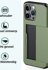 Forterra Hoesje Geschikt voor iPhone 16 Pro Pashouder Hard Case Hoes Met Screenprotector - Hoes Geschikt voor iPhone 16 Pro Hoesje Back Cover Met Pasjeshouder - Donkergroen