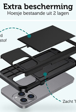 Forterra Hoesje Geschikt voor iPhone 16 Pro Pashouder Hard Case Hoes Met Screenprotector - Hoes Geschikt voor iPhone 16 Pro Hoesje Back Cover Met Pasjeshouder - Zwart