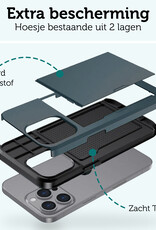 Forterra Hoesje Geschikt voor iPhone 16 Pro Pashouder Hard Case Hoes Met 2x Screenprotector - Hoes Geschikt voor iPhone 16 Pro Hoesje Back Cover Met Pasjeshouder - Donkerblauw