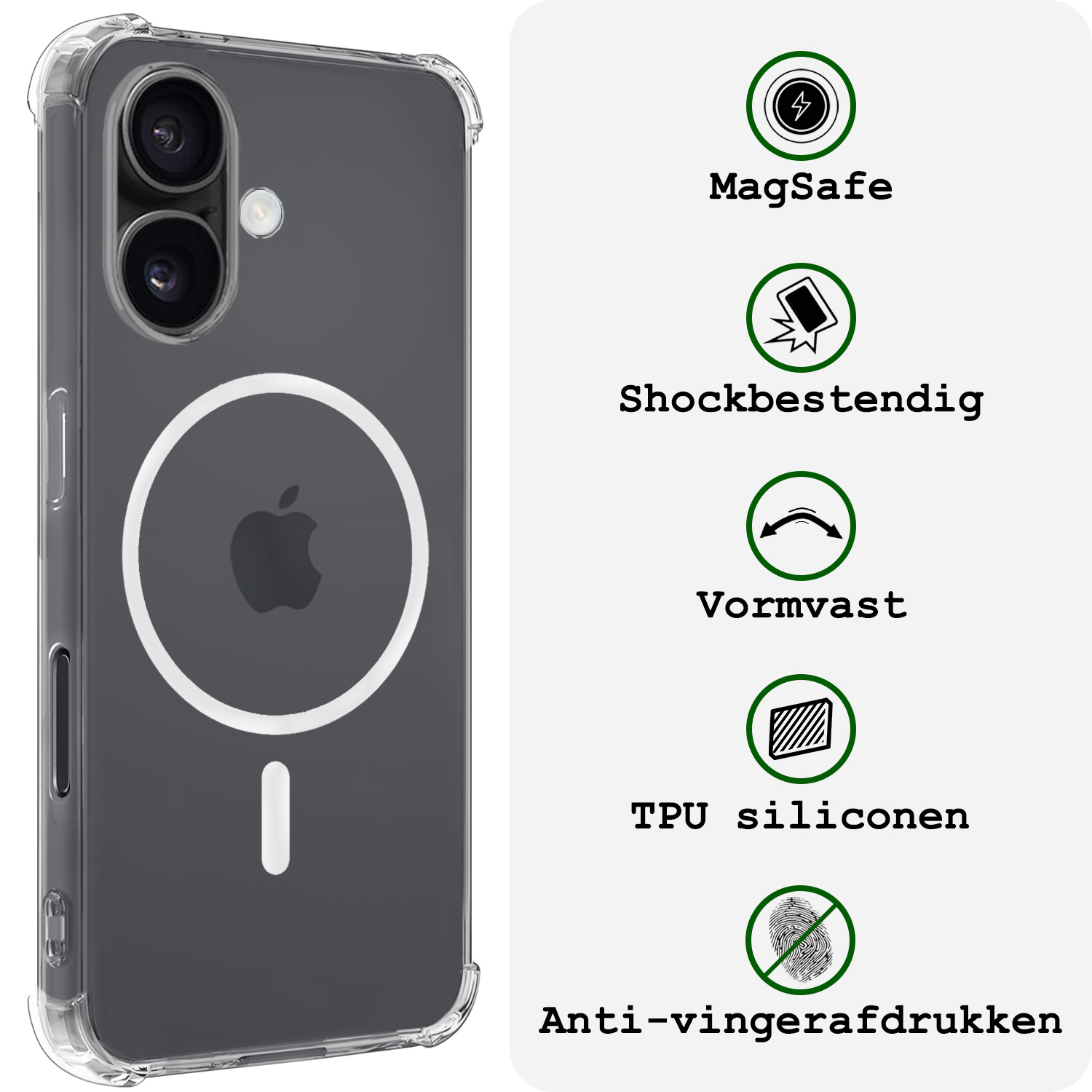 BASEY. Hoes Geschikt voor iPhone 16 Plus Hoesje Magsafe Compatible Shock Proof Case Transparant - Hoesje Geschikt voor iPhone 16 Plus Hoes Geschikt voor Magsafe Cover Shockproof - 2 Stuks