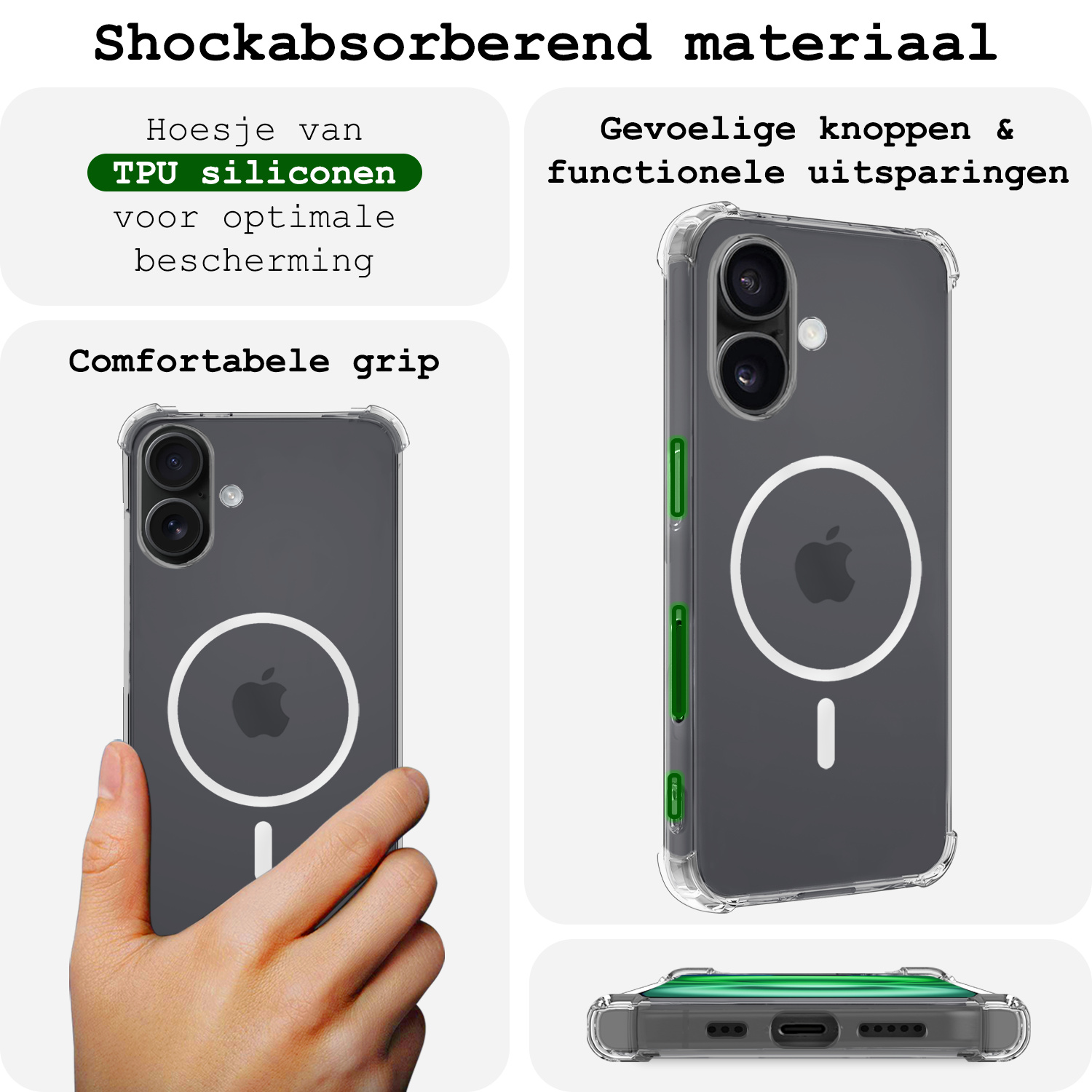 BASEY. Hoes Geschikt voor iPhone 16 Plus Hoesje Magsafe Compatible Shock Proof Case Transparant - Hoesje Geschikt voor iPhone 16 Plus Hoes Geschikt voor Magsafe Cover Shockproof - 2 Stuks