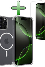 BASEY. Hoes Geschikt voor iPhone 16 Pro Hoesje Magsafe Compatible Shock Proof Case Transparant Met Screenprotector - Hoesje Geschikt voor iPhone 16 Pro Hoes Geschikt voor Magsafe Cover Shockproof