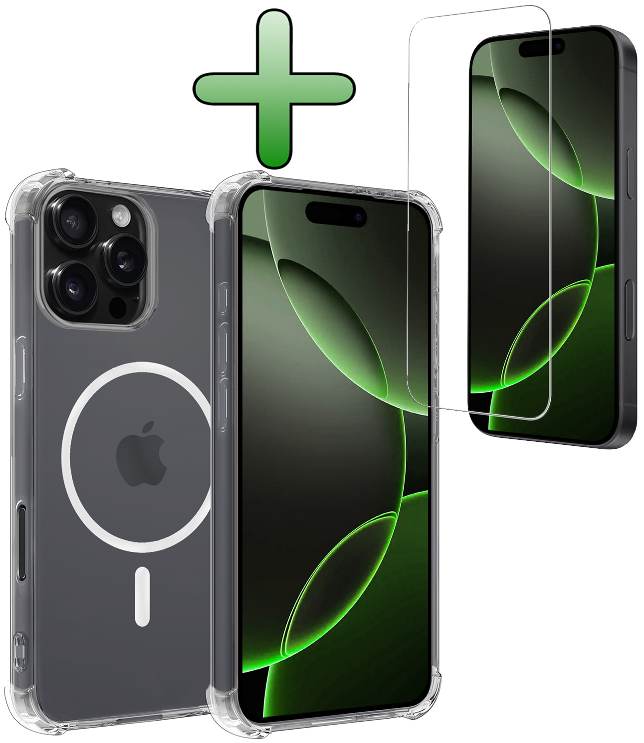BASEY. Hoes Geschikt voor iPhone 16 Pro Hoesje Magsafe Compatible Shock Proof Case Transparant Met Screenprotector - Hoesje Geschikt voor iPhone 16 Pro Hoes Geschikt voor Magsafe Cover Shockproof