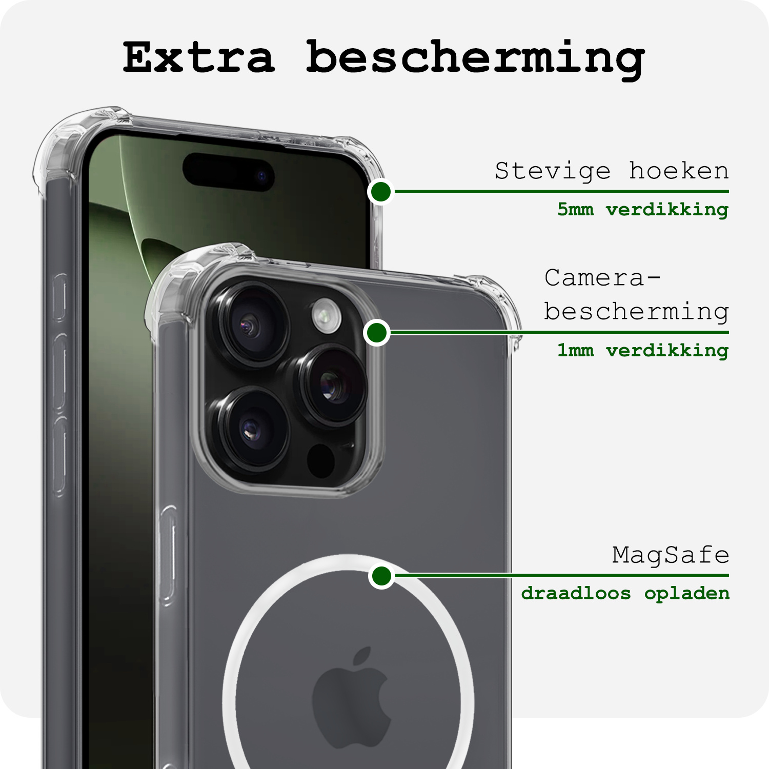 BASEY. Hoes Geschikt voor iPhone 16 Pro Hoesje Magsafe Compatible Shock Proof Case Transparant Met Screenprotector - Hoesje Geschikt voor iPhone 16 Pro Hoes Geschikt voor Magsafe Cover Shockproof
