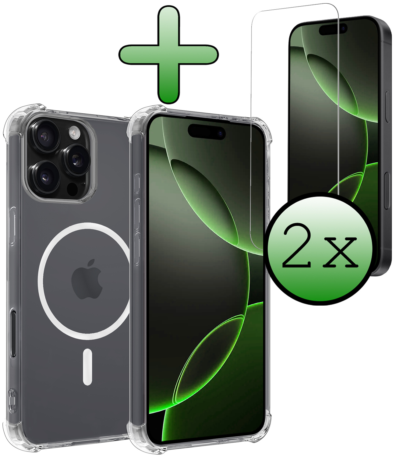 BASEY. Hoes Geschikt voor iPhone 16 Pro Hoesje Magsafe Compatible Shock Proof Case Transparant Met 2x Screenprotector - Hoesje Geschikt voor iPhone 16 Pro Hoes Geschikt voor Magsafe Cover Shockproof