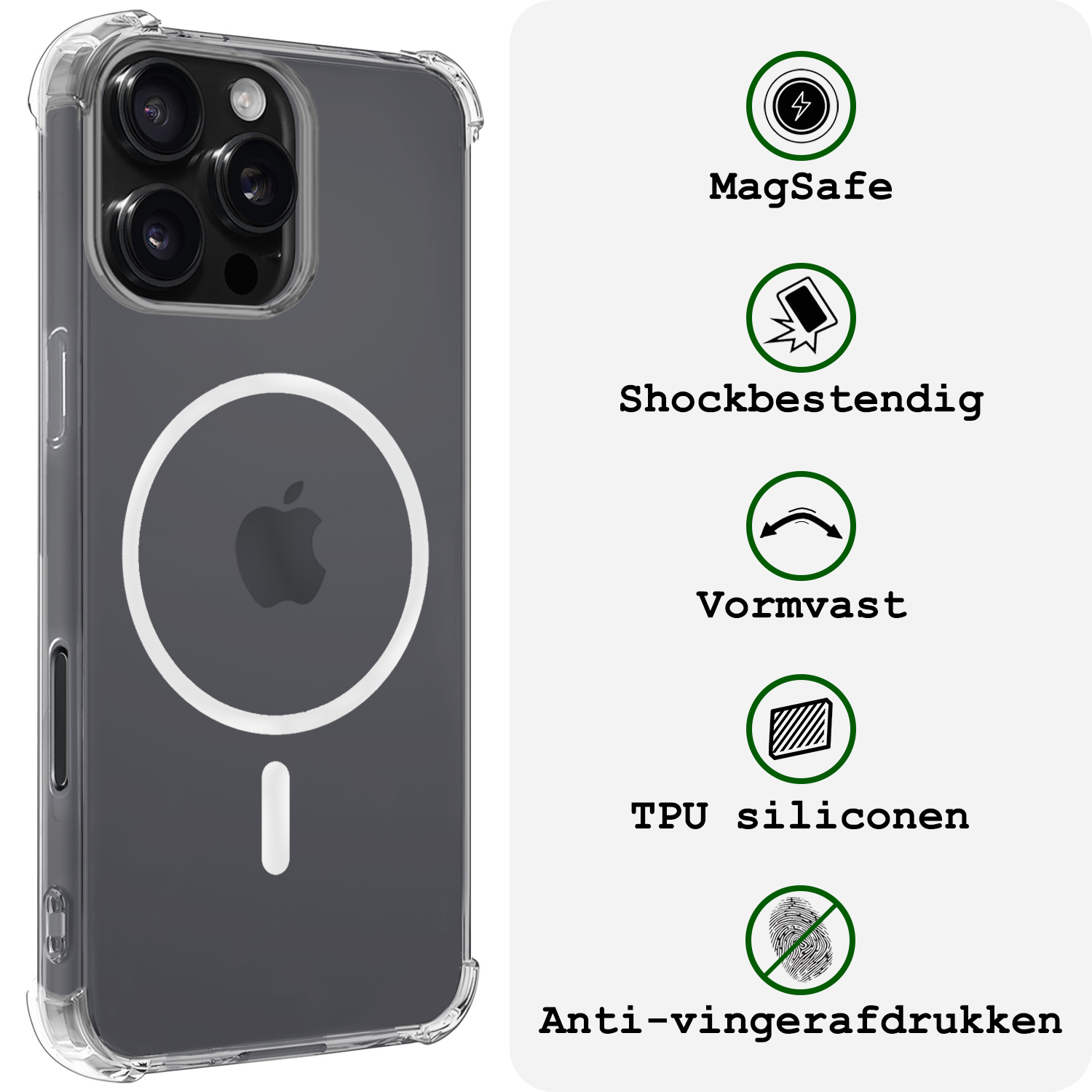 BASEY. Hoes Geschikt voor iPhone 16 Pro Max Hoesje Magsafe Compatible Shock Proof Case Transparant Met Screenprotector - Hoesje Geschikt voor iPhone 16 Pro Max Hoes Geschikt voor Magsafe Cover Shockproof