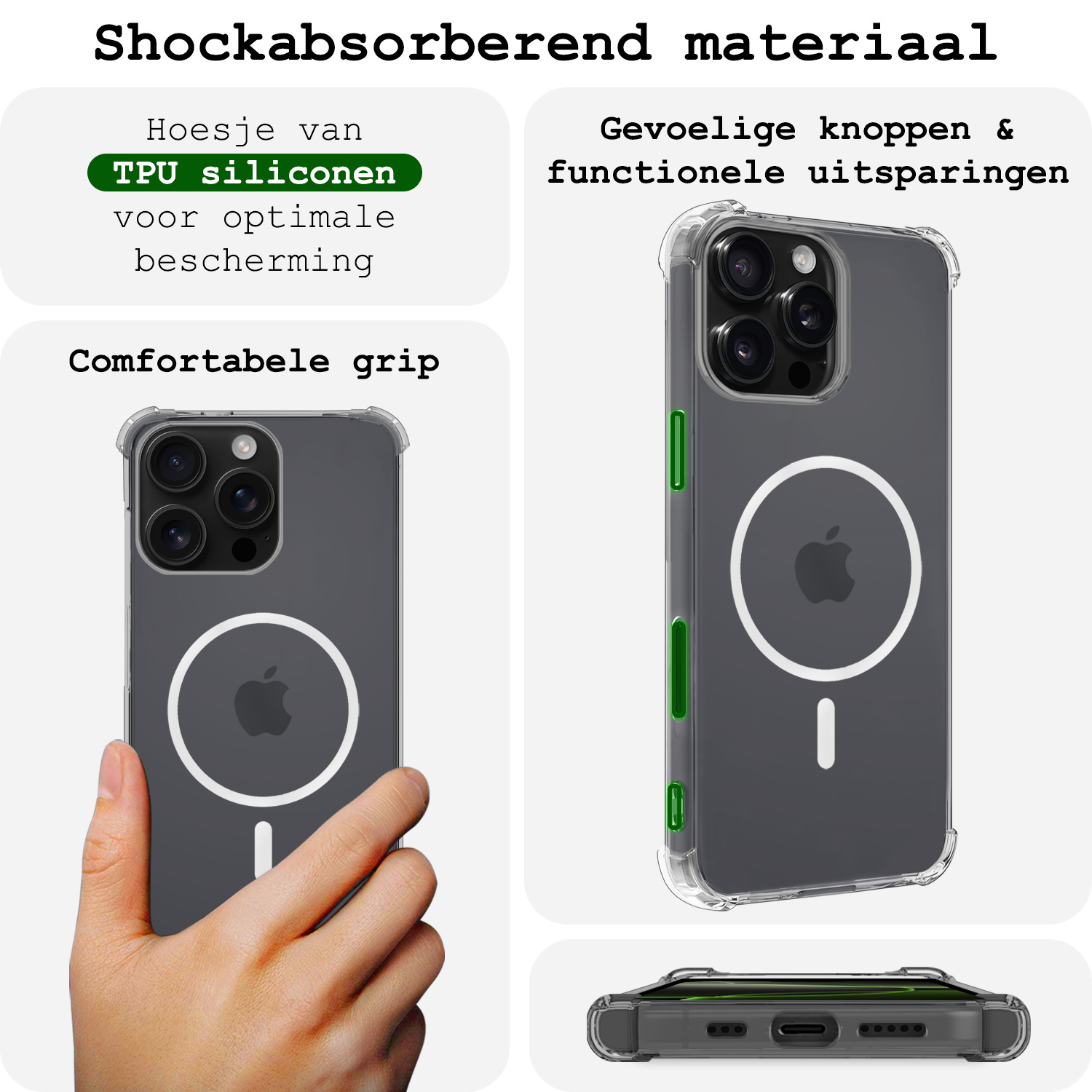 BASEY. Hoes Geschikt voor iPhone 16 Pro Max Hoesje Magsafe Compatible Shock Proof Case Transparant Met 2x Screenprotector - Hoesje Geschikt voor iPhone 16 Pro Max Hoes Geschikt voor Magsafe Cover Shockproof