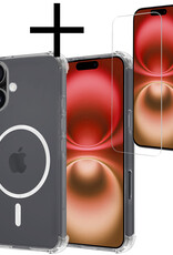 NoXx Hoes Geschikt voor iPhone 16 Plus Hoesje Geschikt voor Magsafe Hoesje Cover Shock Proof Case Met Screenprotector - Transparant