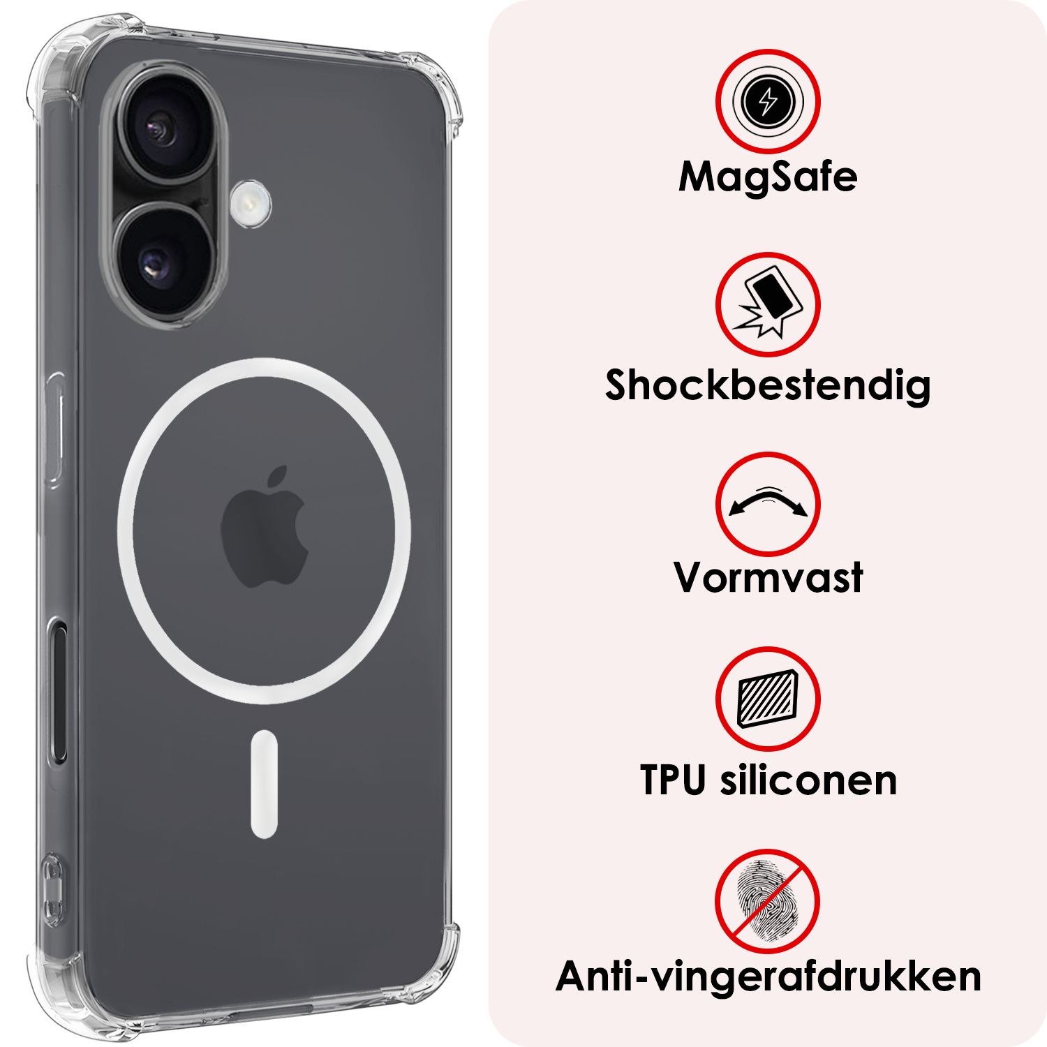 NoXx Hoes Geschikt voor iPhone 16 Plus Hoesje Geschikt voor Magsafe Hoesje Cover Shock Proof Case Met Screenprotector - Transparant