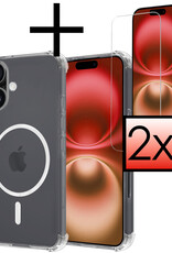 NoXx Hoes Geschikt voor iPhone 16 Plus Hoesje Geschikt voor Magsafe Hoesje Cover Shock Proof Case Met 2x Screenprotector - Transparant