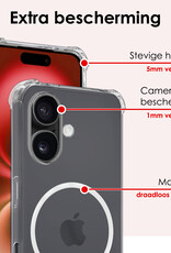 NoXx Hoes Geschikt voor iPhone 16 Plus Hoesje Geschikt voor Magsafe Hoesje Cover Shock Proof Case Met 2x Screenprotector - Transparant