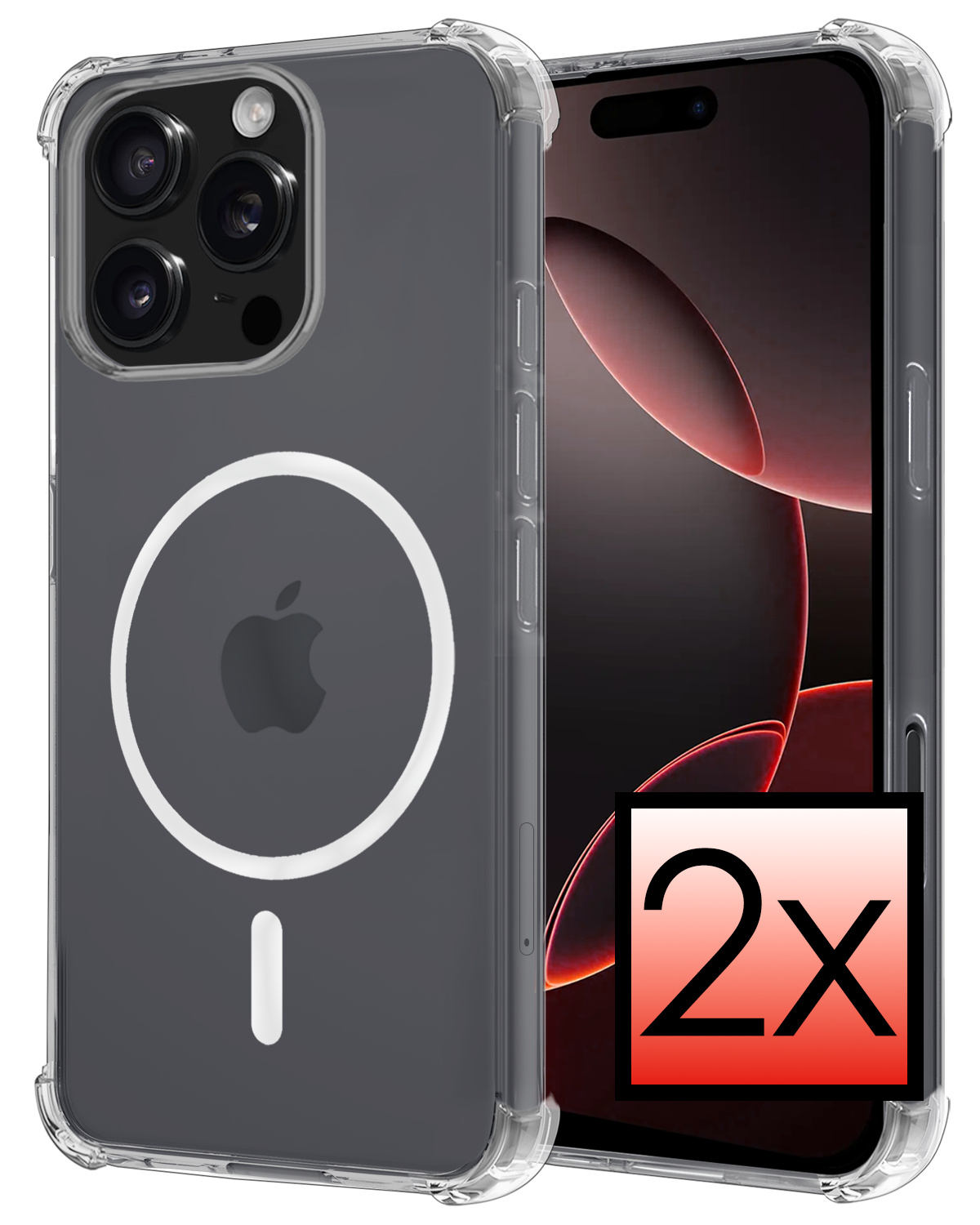 NoXx Hoes Geschikt voor iPhone 16 Pro Hoesje Geschikt voor Magsafe Hoesje Cover Shock Proof Case - Transparant - 2x