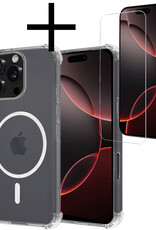 NoXx Hoes Geschikt voor iPhone 16 Pro Hoesje Geschikt voor Magsafe Hoesje Cover Shock Proof Case Met Screenprotector - Transparant