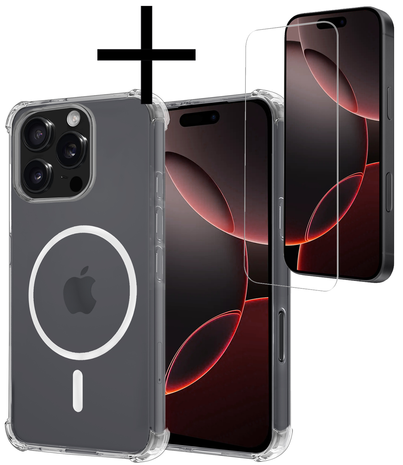 NoXx Hoes Geschikt voor iPhone 16 Pro Hoesje Geschikt voor Magsafe Hoesje Cover Shock Proof Case Met Screenprotector - Transparant