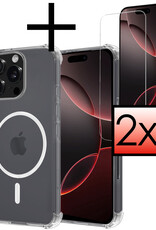 NoXx Hoes Geschikt voor iPhone 16 Pro Hoesje Geschikt voor Magsafe Hoesje Cover Shock Proof Case Met 2x Screenprotector - Transparant