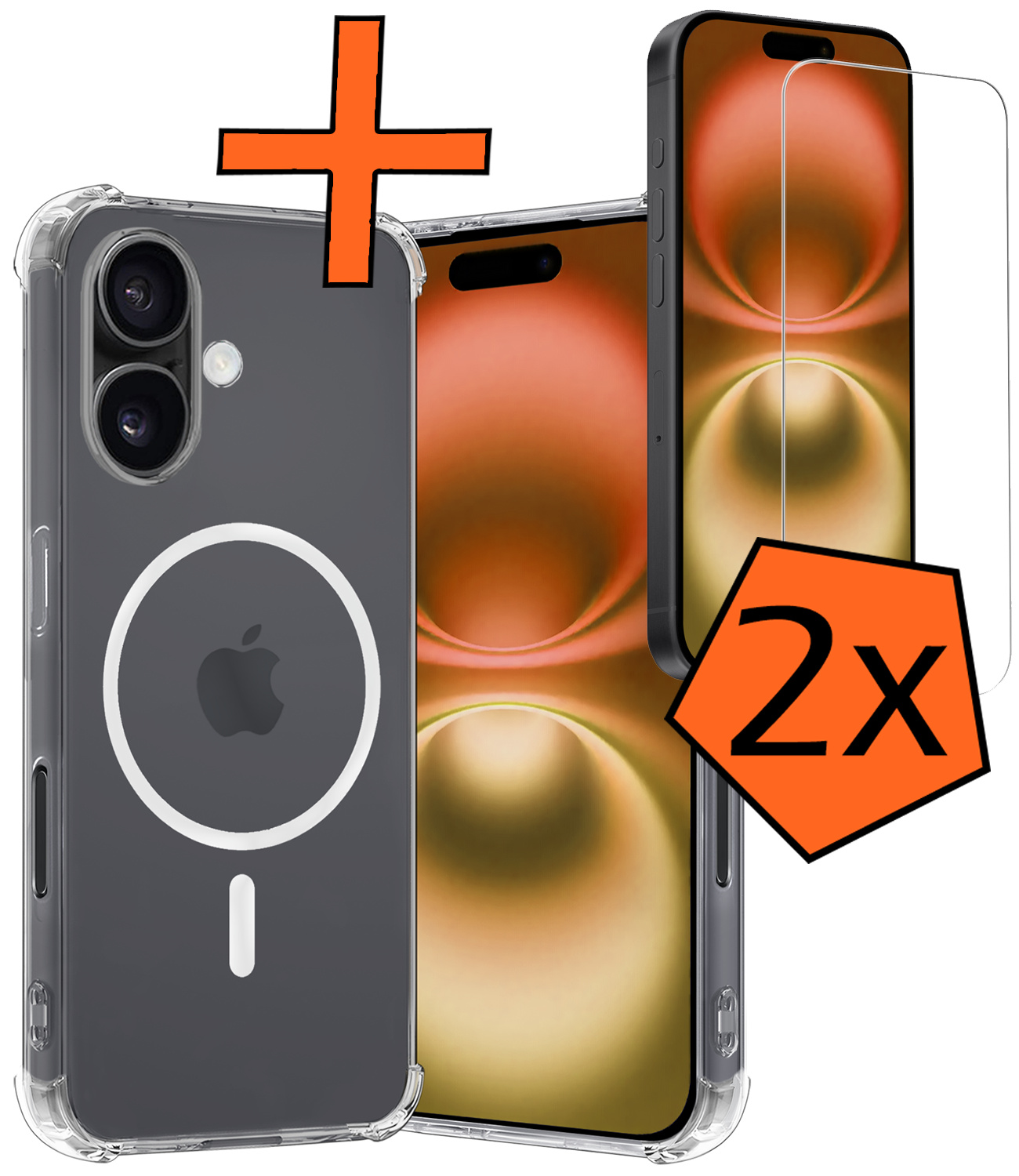 Nomfy Hoesje Geschikt voor iPhone 16 Plus Hoes Geschikt voor Magsafe Shock Proof Cover Case Shockproof Transparant Met 2x Screenprotector - Hoesje Geschikt voor iPhone 16 Plus Hoes Back Case Magsafe