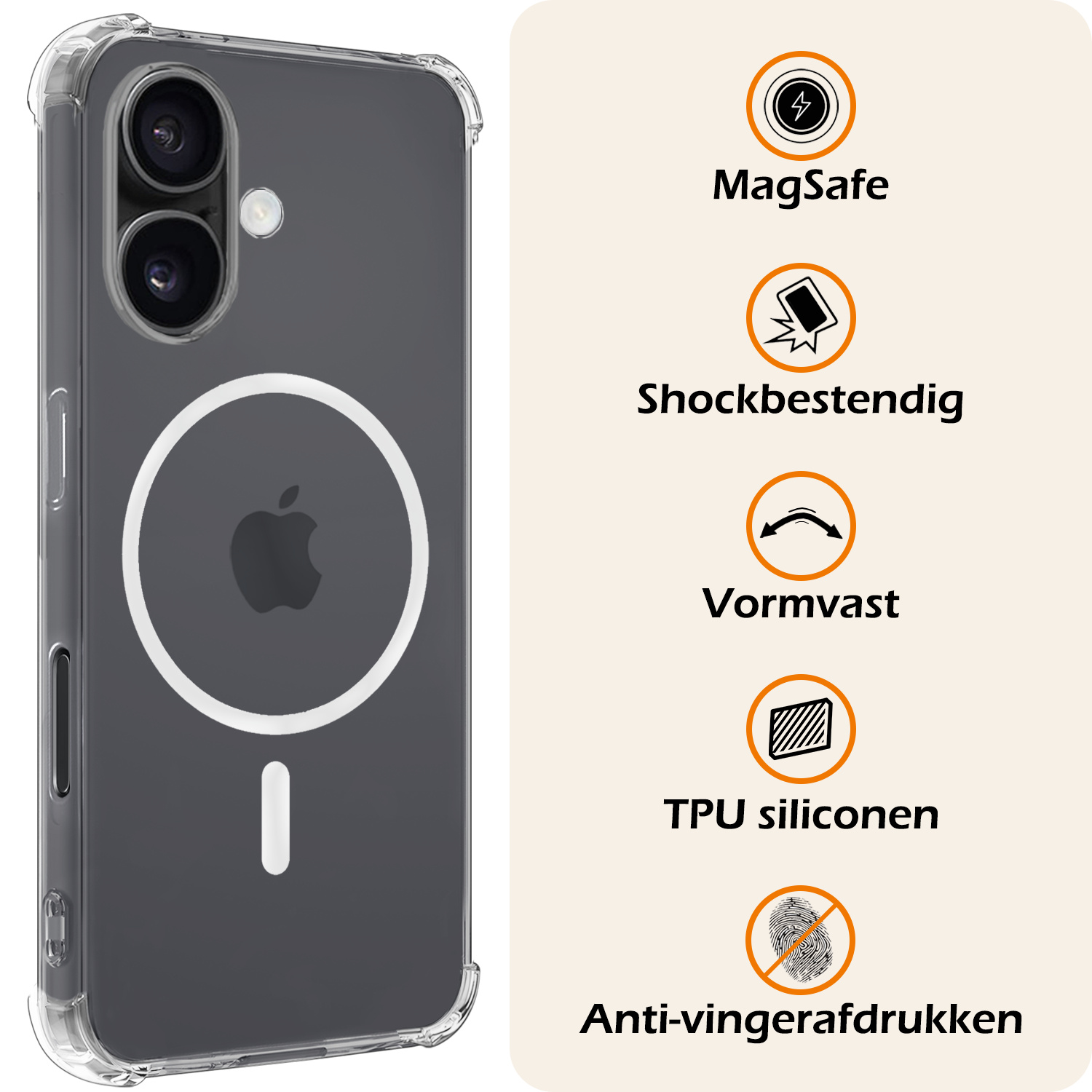 Nomfy Hoesje Geschikt voor iPhone 16 Plus Hoes Geschikt voor Magsafe Shock Proof Cover Case Shockproof Transparant Met 2x Screenprotector - Hoesje Geschikt voor iPhone 16 Plus Hoes Back Case Magsafe
