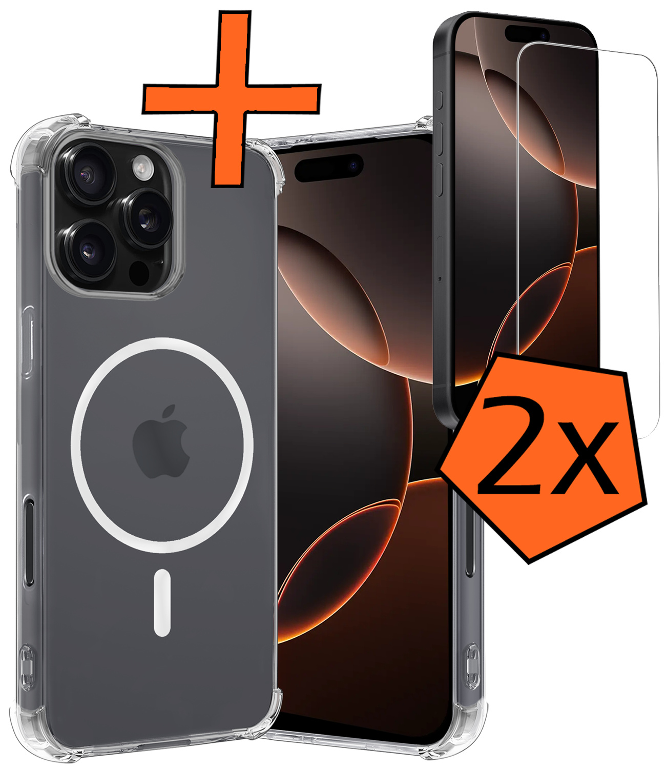 Nomfy Hoesje Geschikt voor iPhone 16 Pro Hoes Geschikt voor Magsafe Shock Proof Cover Case Shockproof Transparant Met 2x Screenprotector - Hoesje Geschikt voor iPhone 16 Pro Hoes Back Case Magsafe