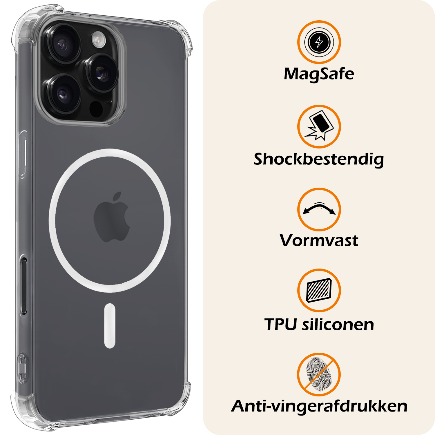 Nomfy Hoesje Geschikt voor iPhone 16 Pro Max Hoes Geschikt voor Magsafe Shock Proof Cover Case Shockproof Transparant Met Screenprotector - Hoesje Geschikt voor iPhone 16 Pro Max Hoes Back Case Magsafe