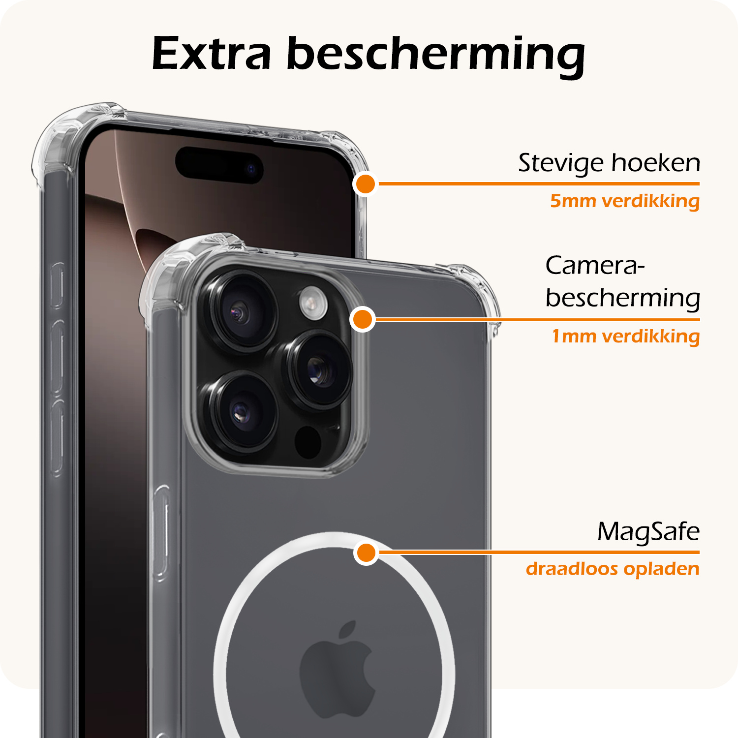 Nomfy Hoesje Geschikt voor iPhone 16 Pro Max Hoes Geschikt voor Magsafe Shock Proof Cover Case Shockproof Transparant Met Screenprotector - Hoesje Geschikt voor iPhone 16 Pro Max Hoes Back Case Magsafe