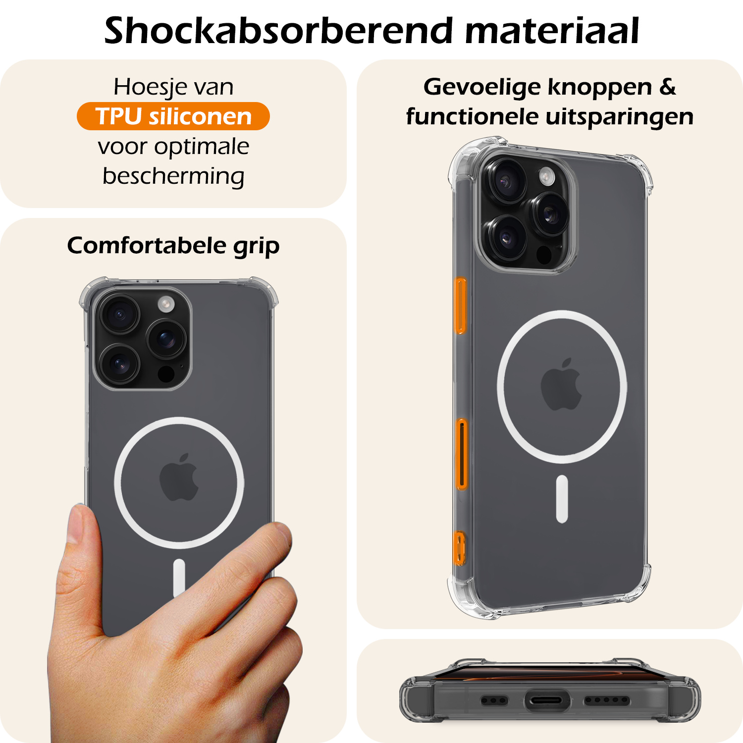 Nomfy Hoesje Geschikt voor iPhone 16 Pro Max Hoes Geschikt voor Magsafe Shock Proof Cover Case Shockproof Transparant Met Screenprotector - Hoesje Geschikt voor iPhone 16 Pro Max Hoes Back Case Magsafe