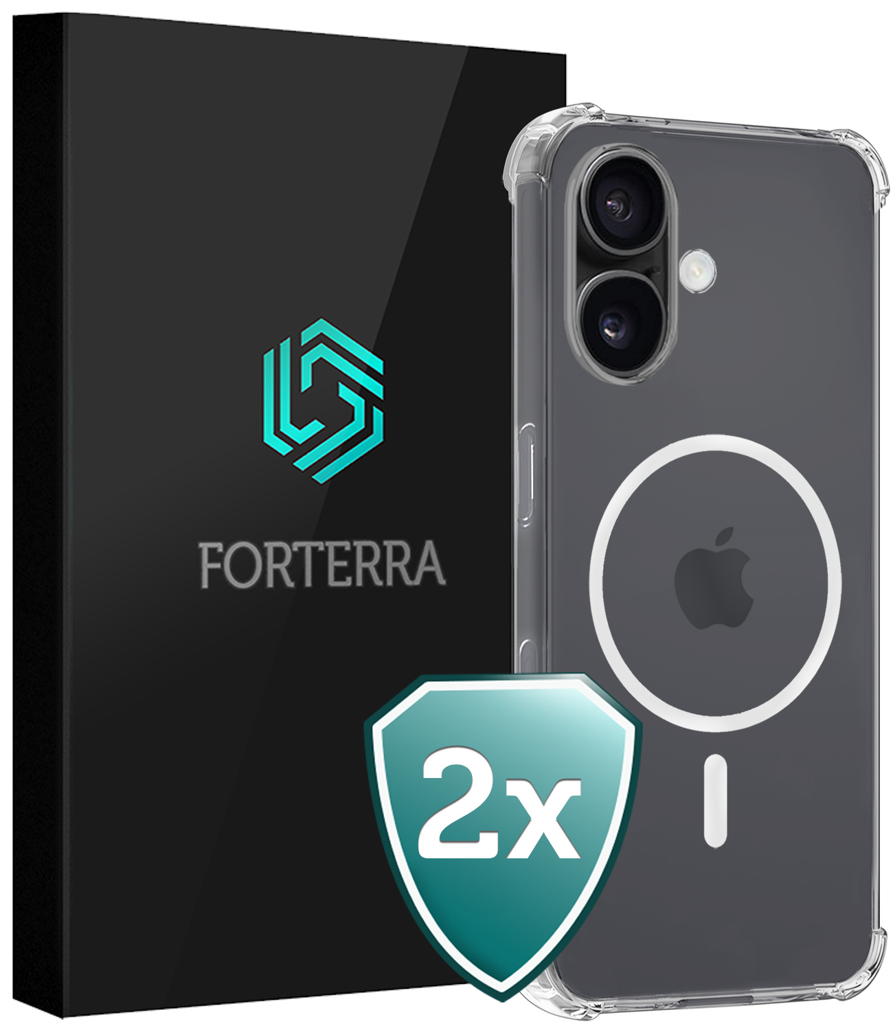 Forterra Hoesje Geschikt voor iPhone 16 Plus MagSafe Shock Proof Case Back Cover - Hoes Geschikt voor iPhone 16 Plus Met MagSafe Shockproof Telefoonhoesje - Transparant - 2 PACK