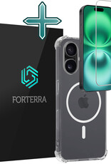 Forterra Hoesje Geschikt voor iPhone 16 Plus MagSafe Shock Proof Case Back Cover Met Screenprotector - Hoes Geschikt voor iPhone 16 Plus Met MagSafe Shockproof Telefoonhoesje - Transparant