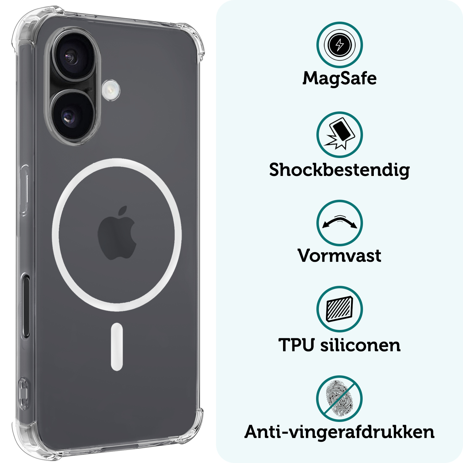 Forterra Hoesje Geschikt voor iPhone 16 Plus MagSafe Shock Proof Case Back Cover Met Screenprotector - Hoes Geschikt voor iPhone 16 Plus Met MagSafe Shockproof Telefoonhoesje - Transparant