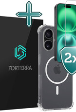 Forterra Hoesje Geschikt voor iPhone 16 Plus MagSafe Shock Proof Case Back Cover Met 2x Screenprotector - Hoes Geschikt voor iPhone 16 Plus Met MagSafe Shockproof Telefoonhoesje - Transparant