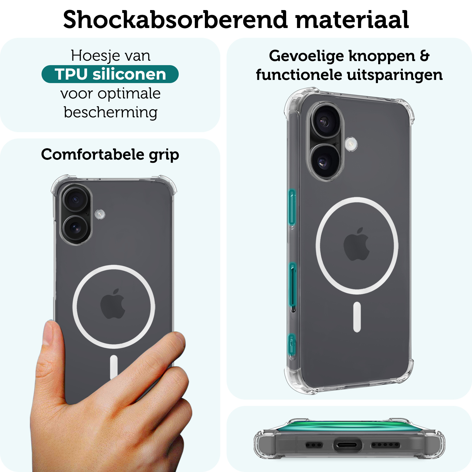 Forterra Hoesje Geschikt voor iPhone 16 Plus MagSafe Shock Proof Case Back Cover Met 2x Screenprotector - Hoes Geschikt voor iPhone 16 Plus Met MagSafe Shockproof Telefoonhoesje - Transparant