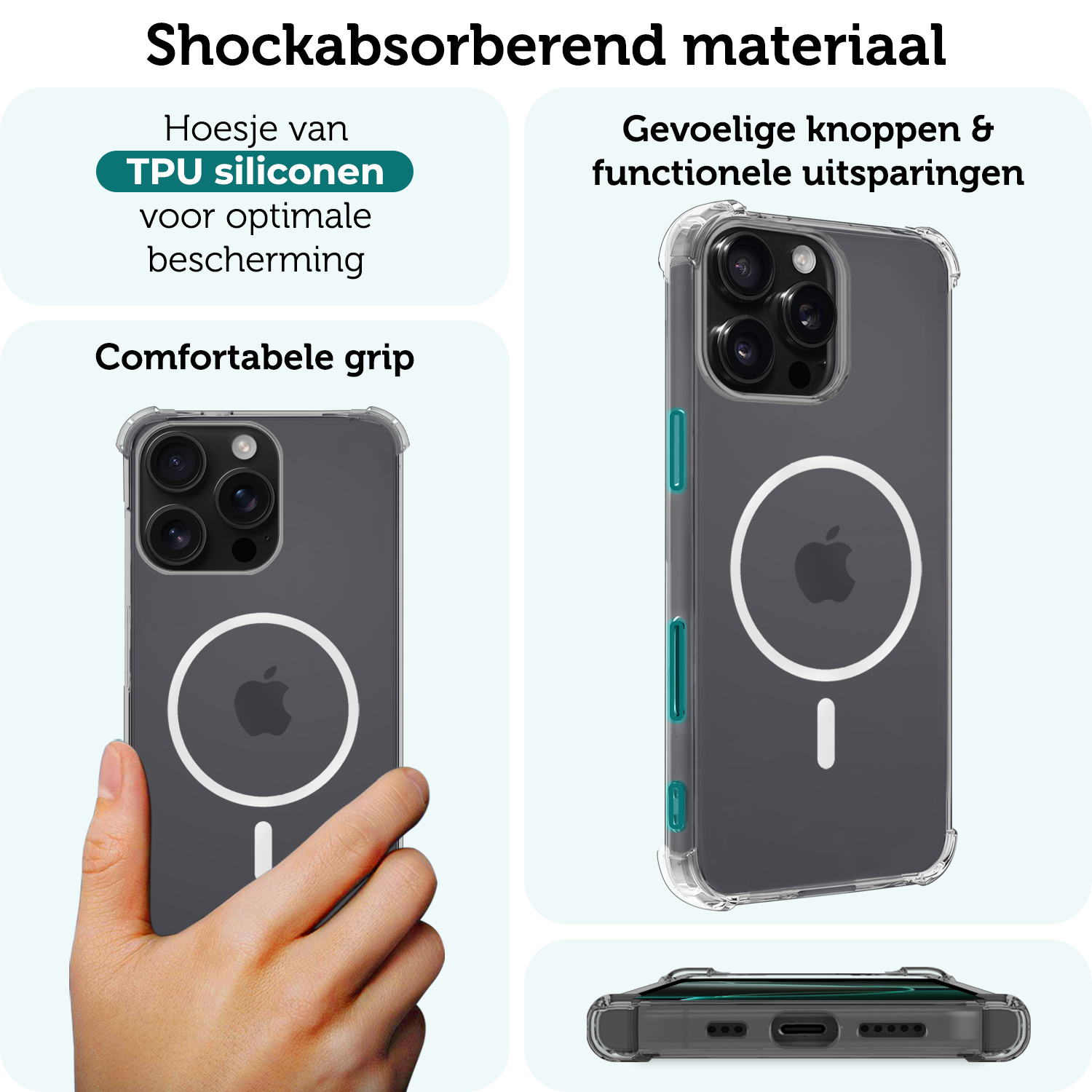 Forterra Hoesje Geschikt voor iPhone 16 Pro MagSafe Shock Proof Case Back Cover - Hoes Geschikt voor iPhone 16 Pro Met MagSafe Shockproof Telefoonhoesje - Transparant