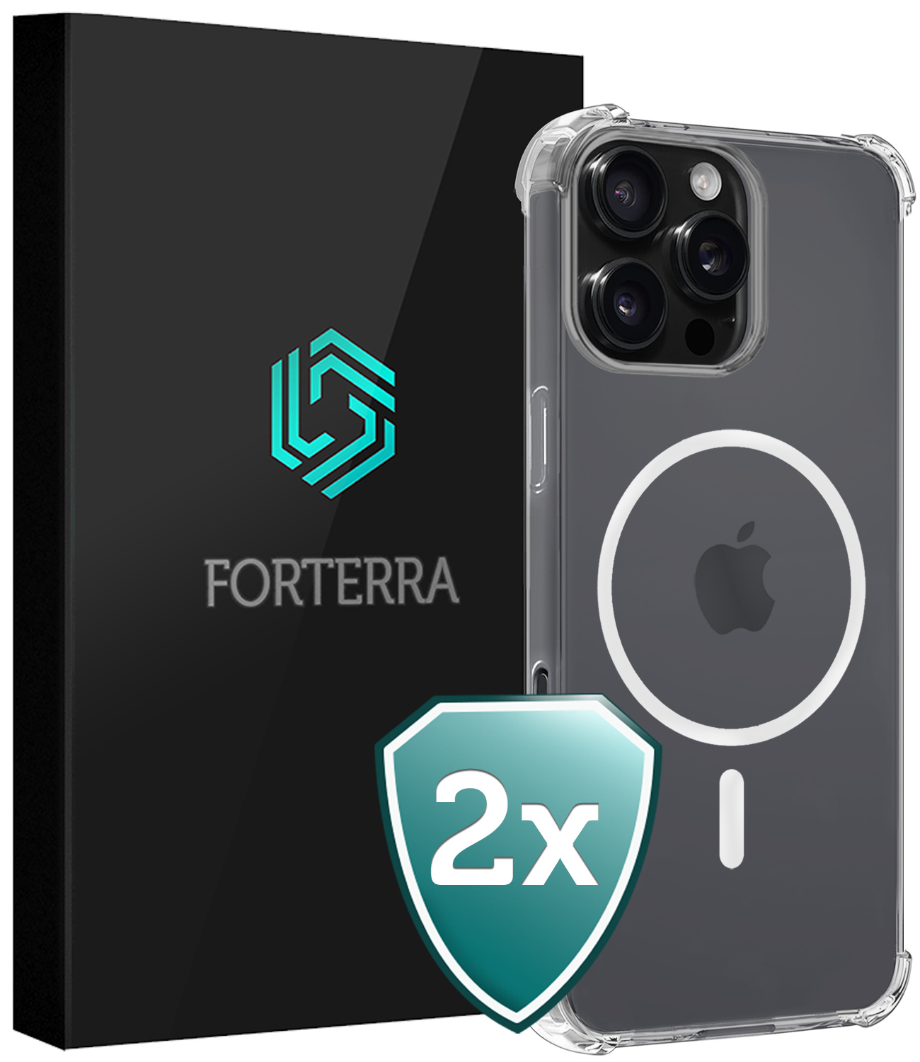 Forterra Hoesje Geschikt voor iPhone 16 Pro MagSafe Shock Proof Case Back Cover - Hoes Geschikt voor iPhone 16 Pro Met MagSafe Shockproof Telefoonhoesje - Transparant - 2 PACK