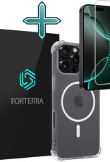 Forterra Hoesje Geschikt voor iPhone 16 Pro MagSafe Shock Proof Case Back Cover Met Screenprotector - Hoes Geschikt voor iPhone 16 Pro Met MagSafe Shockproof Telefoonhoesje - Transparant