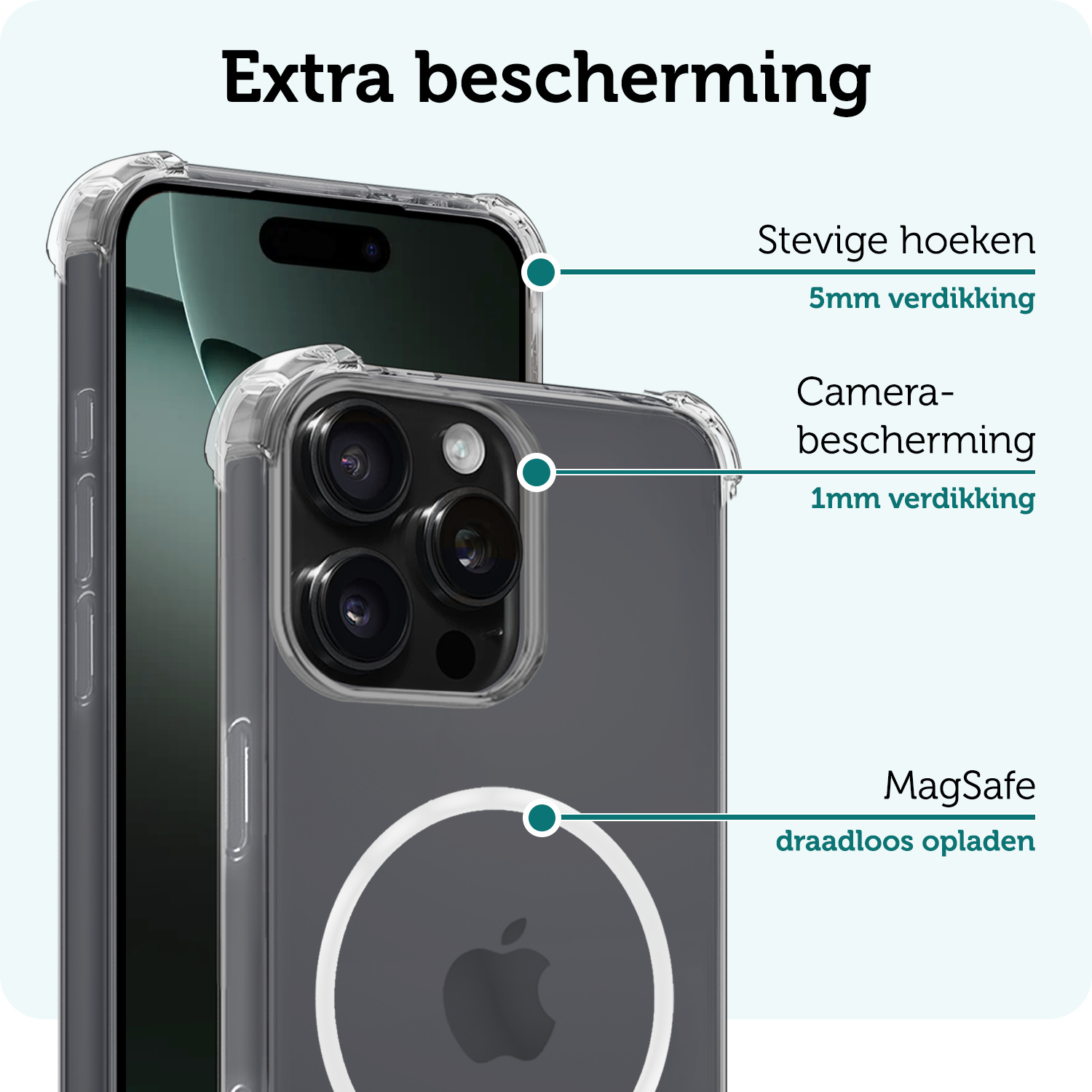Forterra Hoesje Geschikt voor iPhone 16 Pro MagSafe Shock Proof Case Back Cover Met 2x Screenprotector - Hoes Geschikt voor iPhone 16 Pro Met MagSafe Shockproof Telefoonhoesje - Transparant