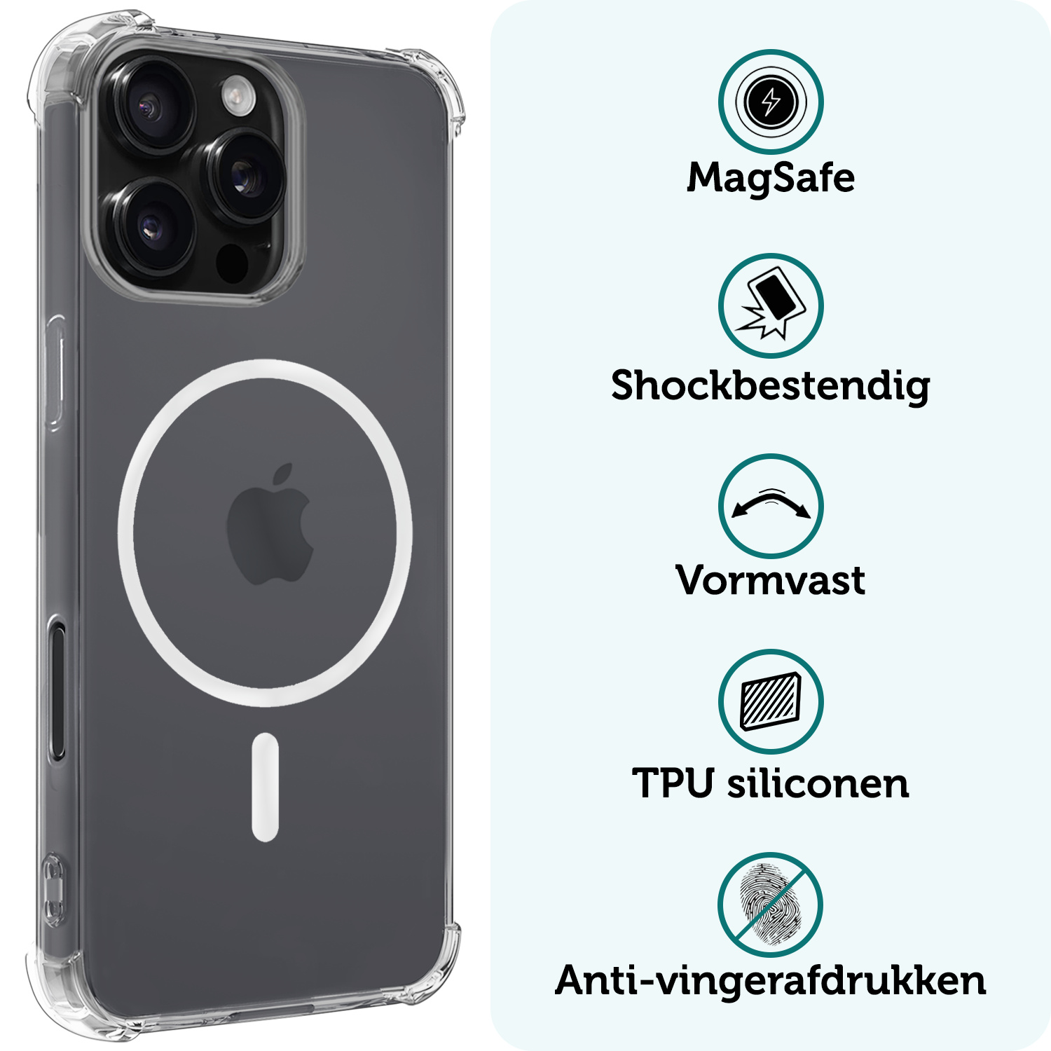 Forterra Hoesje Geschikt voor iPhone 16 Pro Max MagSafe Shock Proof Case Back Cover Met Screenprotector - Hoes Geschikt voor iPhone 16 Pro Max Met MagSafe Shockproof Telefoonhoesje - Transparant